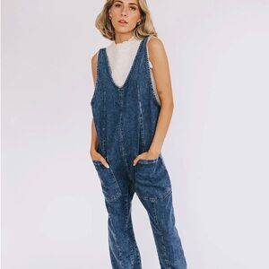 Free People We The Free Jumpsuit Women Size M High Roller Denim Pull On Overall